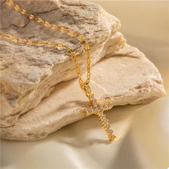 18K Gold-Plated Cross Pendant Necklace - Picture 4 of 6
